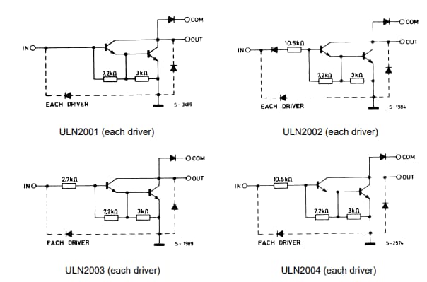 原理图 - STMicroelectronics ULN200x/ULN200xA七路达林顿阵列